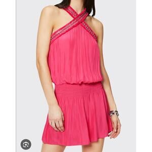 Ramy Brook Dress Women's Small Pink Halter Pleated Smocked Waist Mini New York